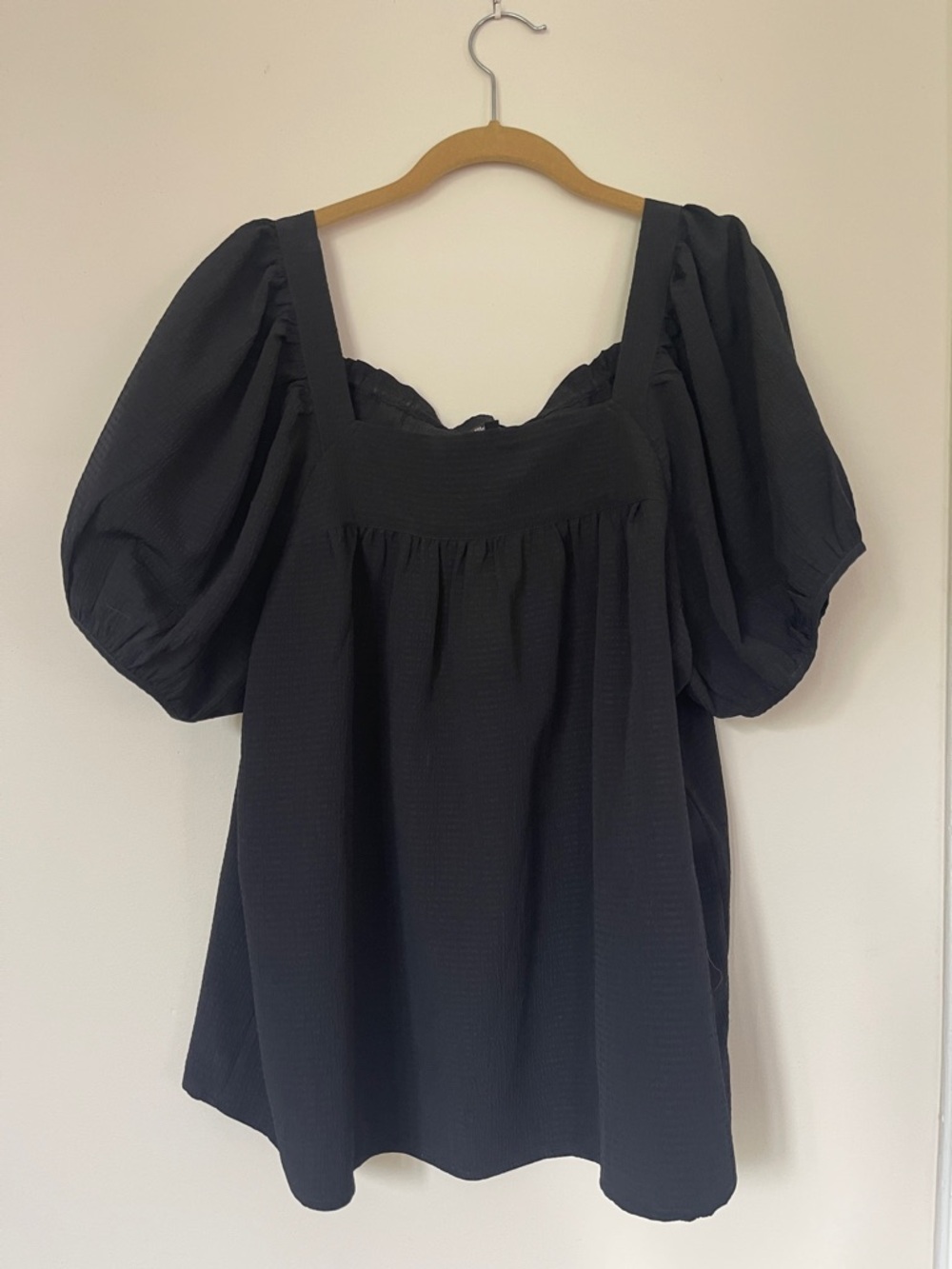 Madewell Black Puff Sleeve Square Neck Top